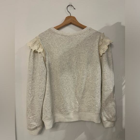 Blue Pepper Oatmeal Eyelet Shoulder Crew Sweatshirt Size Large - Picture 9 of 11